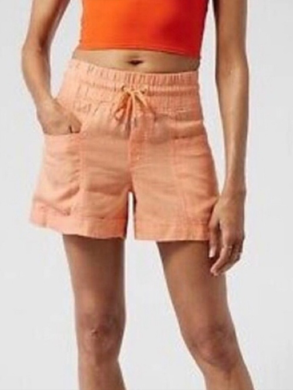 ATHLETA Pull on Drawstring CABO LINEN 4" Shorts Cactus Peach Orange Size 6 NWT